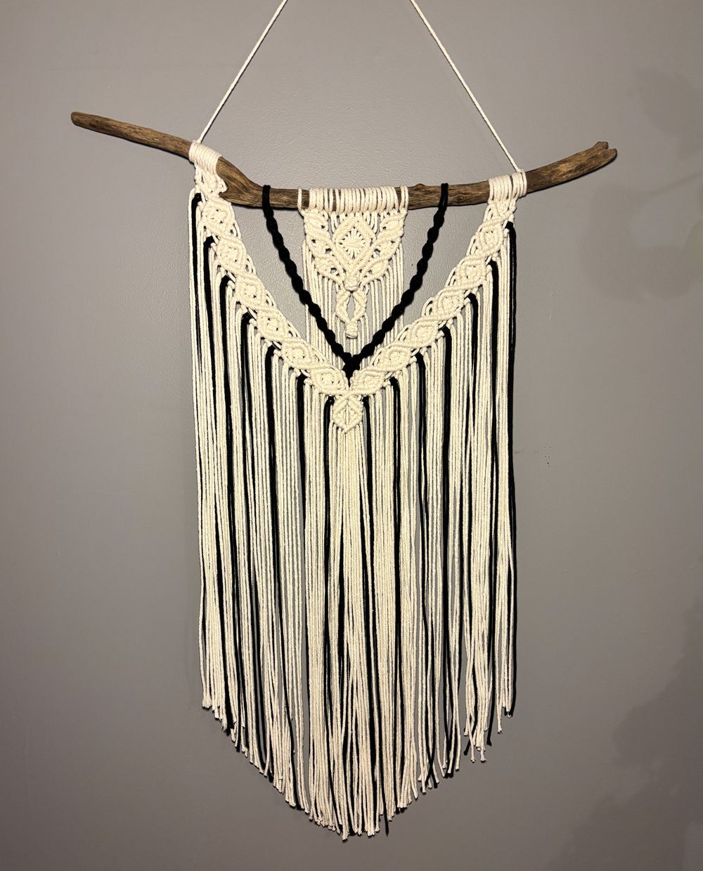 Boho Macrame Wall Hanging - Black Accent